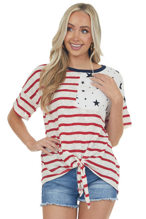 Cranberry Striped Top with Black Star Contrast 
