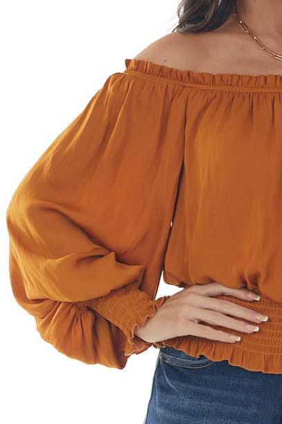 Caramel Off Shoulder Long Sleeve Blouse 