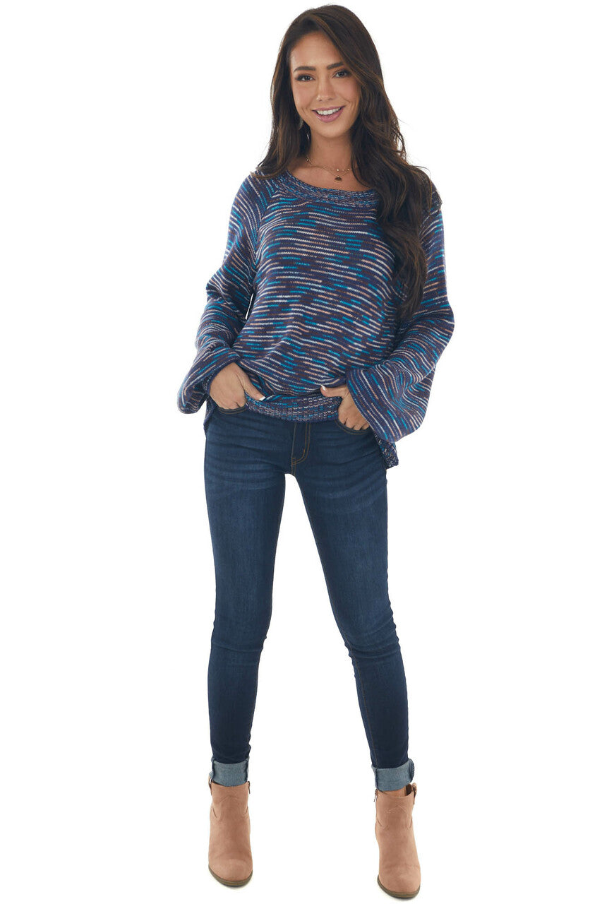 Navy Multicolor Striped Thread Knit Sweater