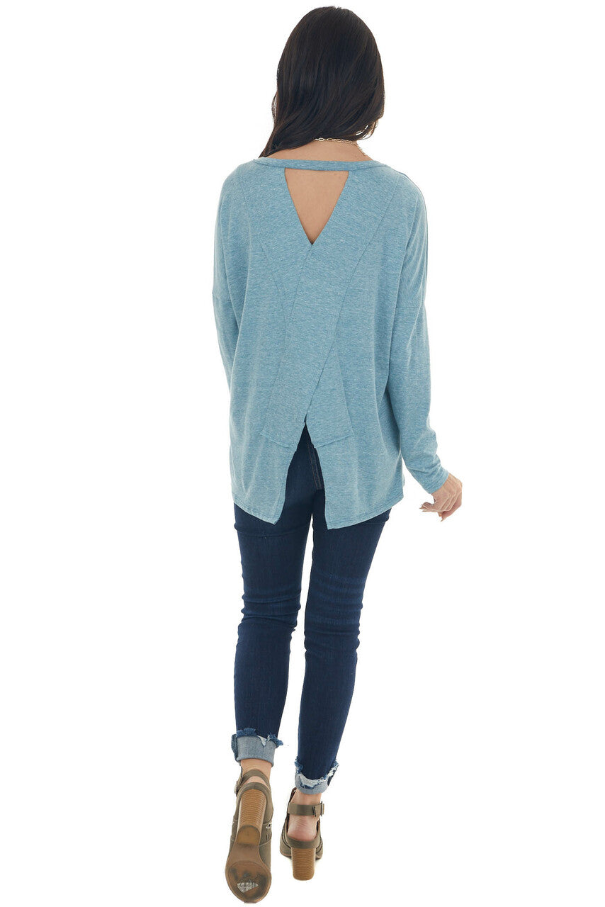 Heathered Blue Criss Cross Back Cut Out Top