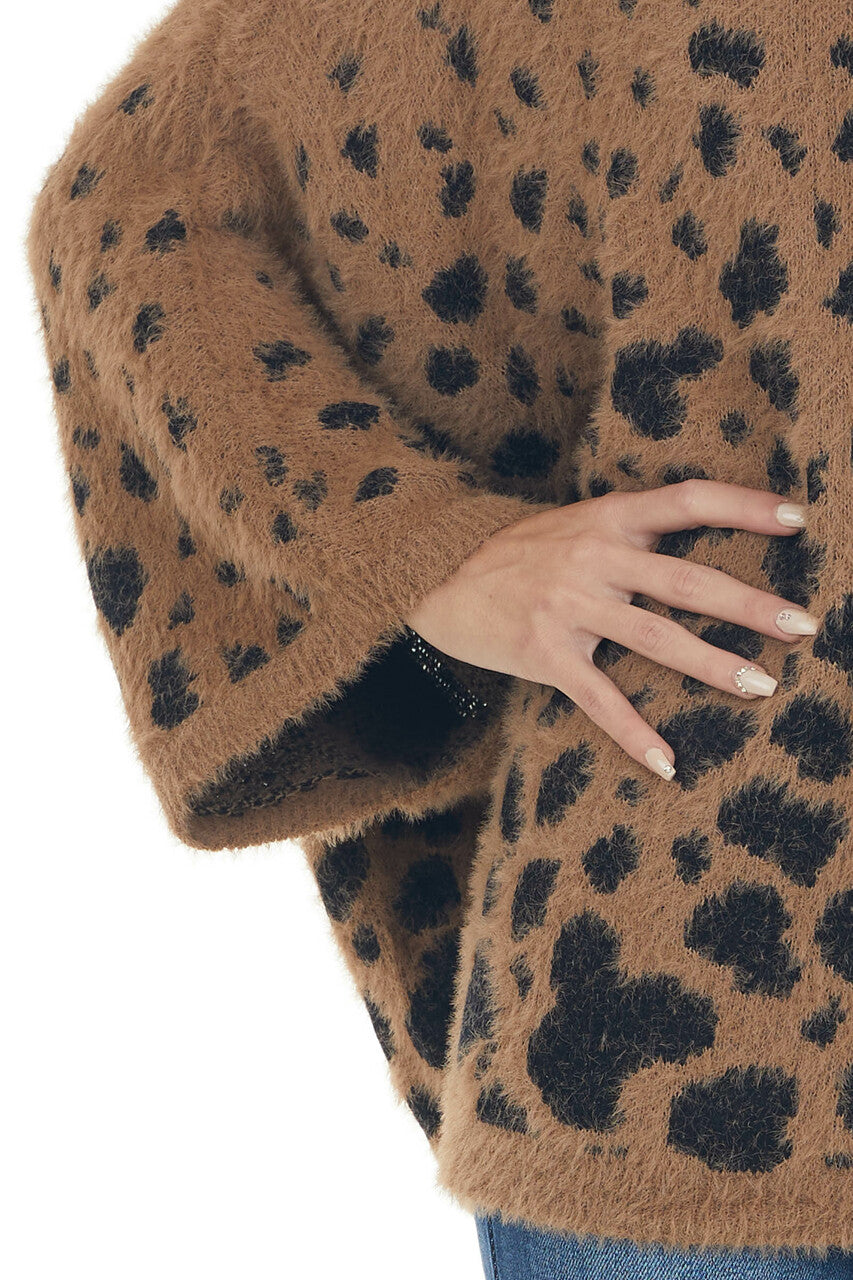 Cognac Leopard Print Oversized Fuzzy Sweater