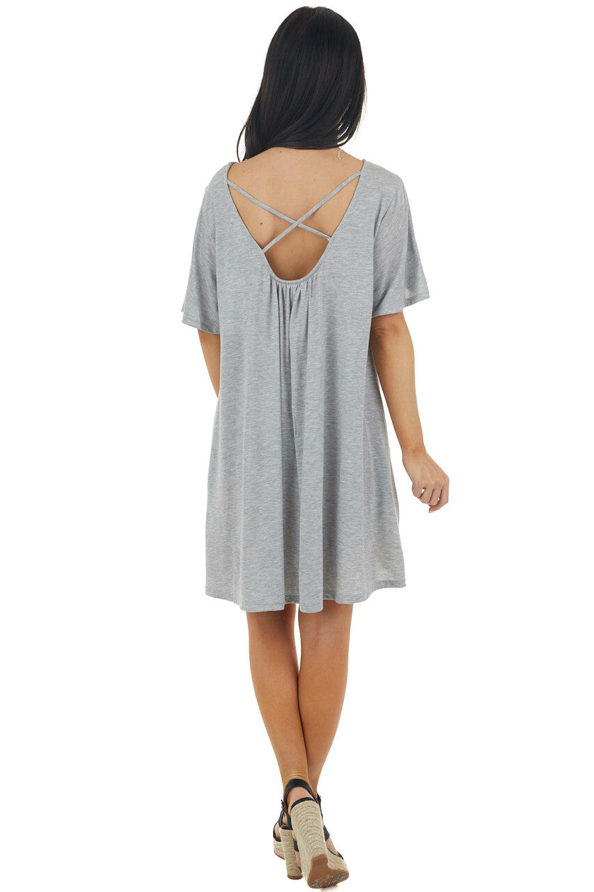 Heather Grey Short Dress with Criss Cross Back Detail 