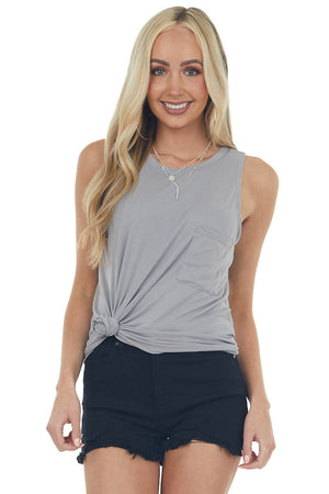 Steel Lightweight Sleeveless Knit Top with Pocket 