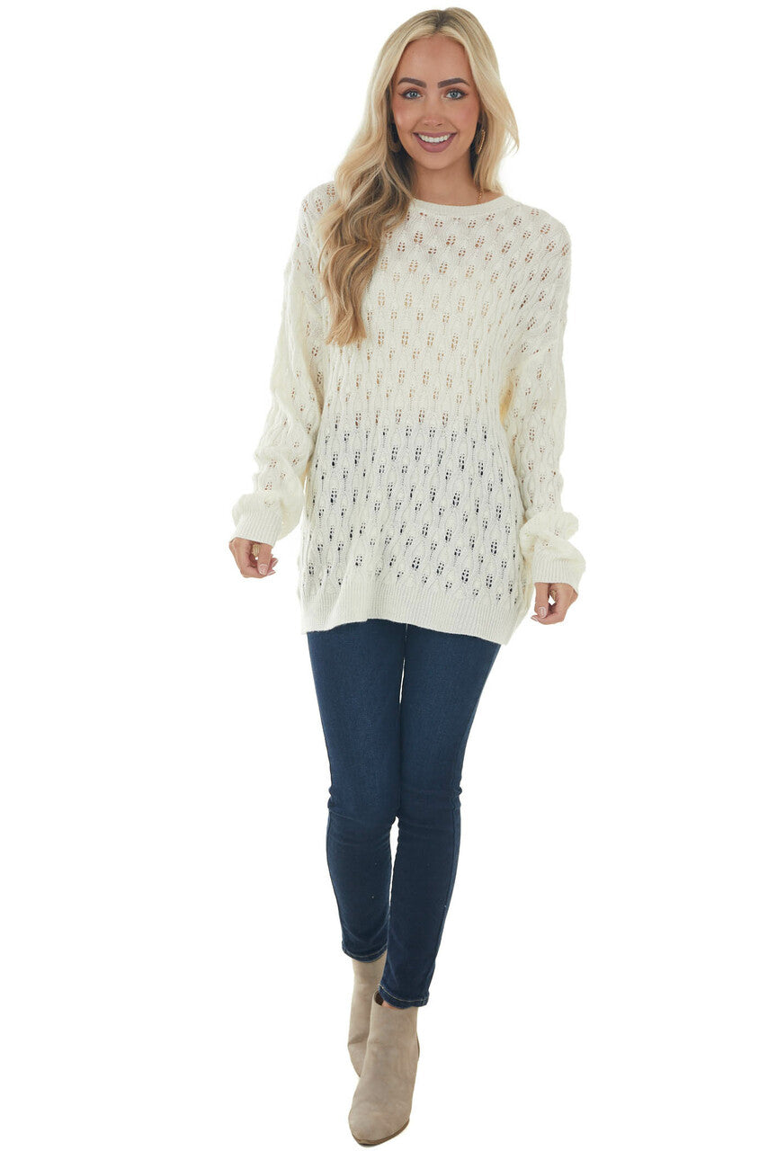 Cream Lightweight Pointelle Oversized Sweater