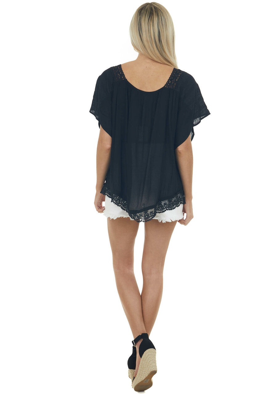 Black Square Neck Blouse with Lace Details