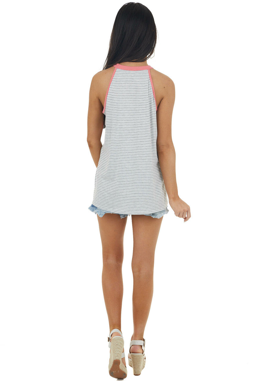 Pearl and Steel Striped Halter Top with Cheetah Colorblock