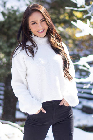 Ivory Soft Faux Fur Mock Neck Crop Top 