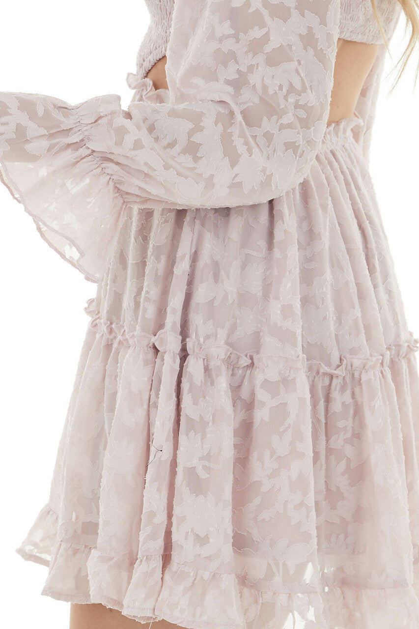 Blush Floral Textured Cut Out Waist Mini Dress