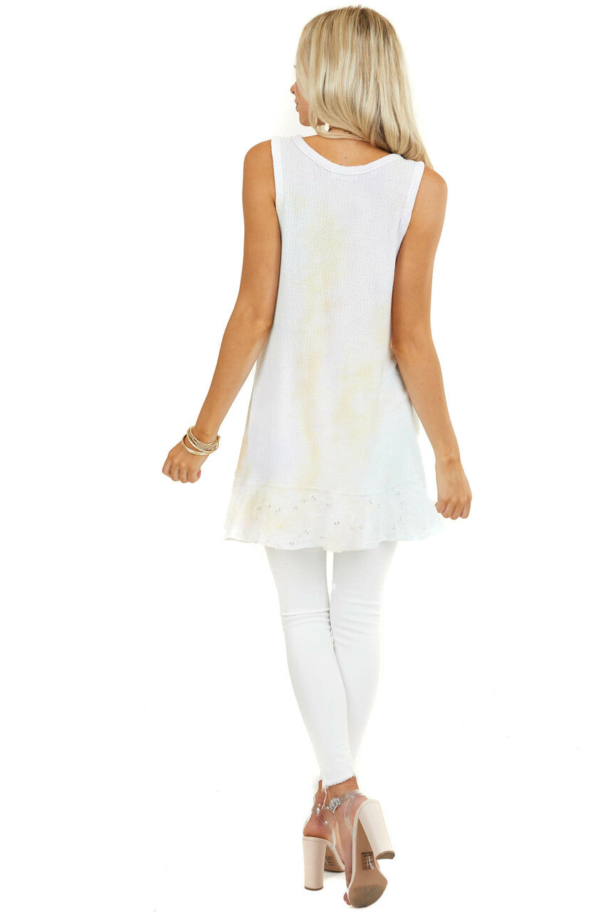 Pastel Rainbow Tie Dye Tank Top with Eyelet Lace Hem