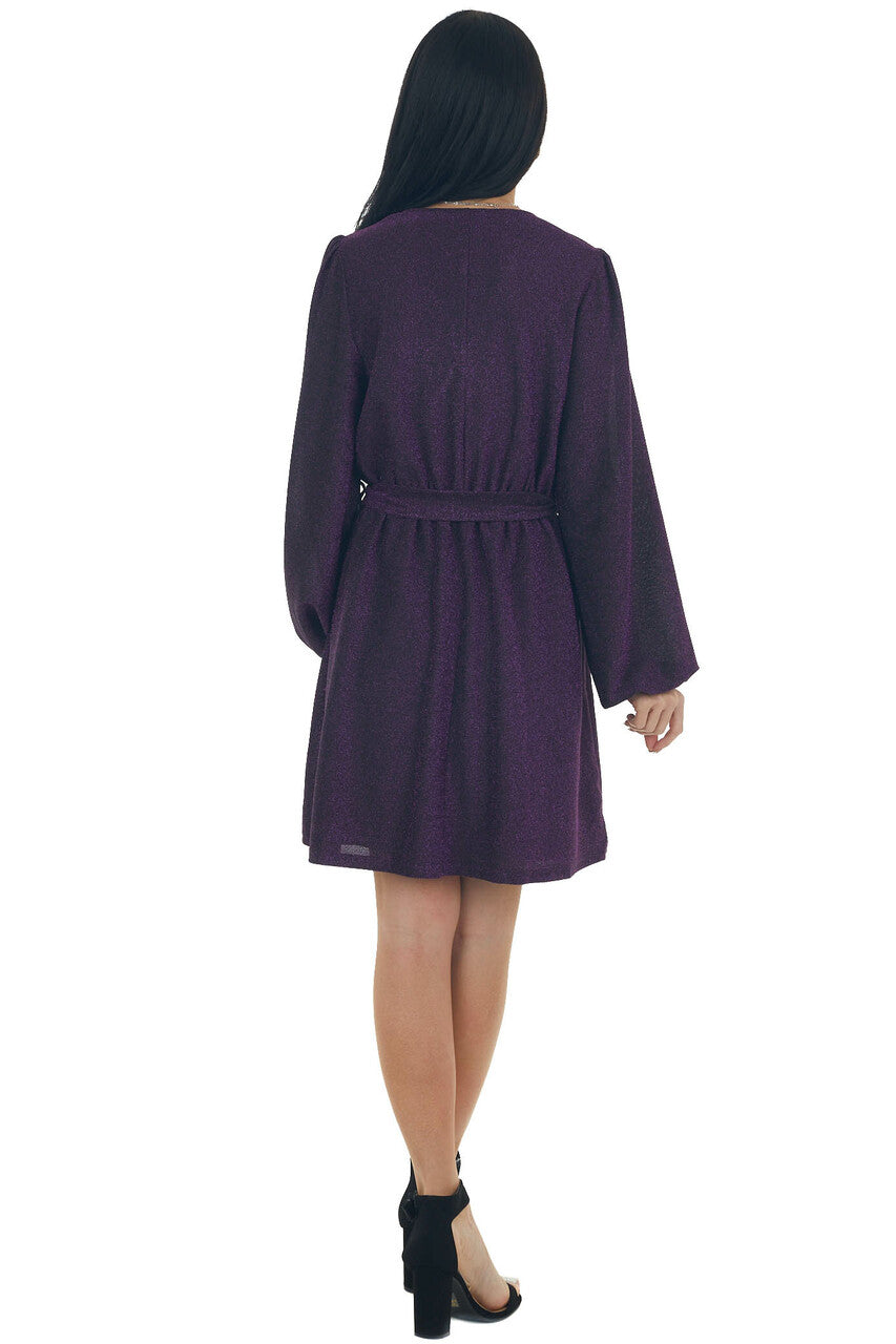 Indigo Metallic Threaded Surplice Knit Dress