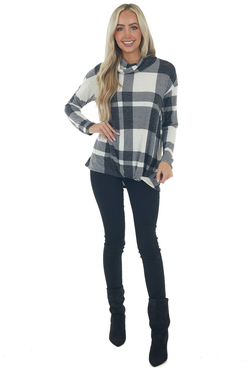 Black Plaid Long Sleeve Turtleneck Top