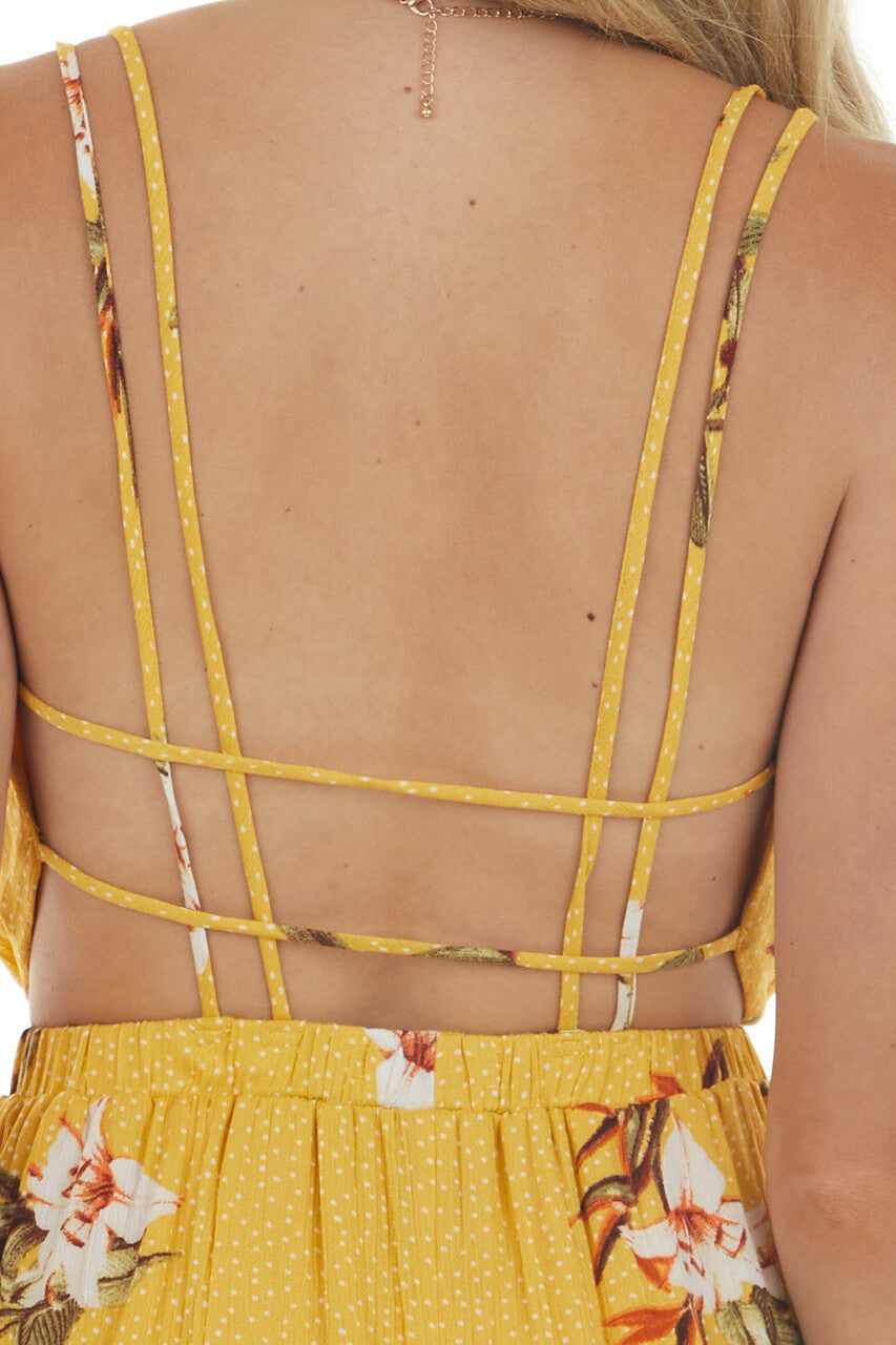 Canary Yellow Floral and Polka Dot Print Maxi Dress