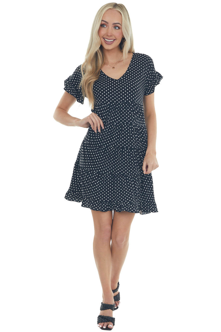 Black and Off White Polka Dot Tiered Dress