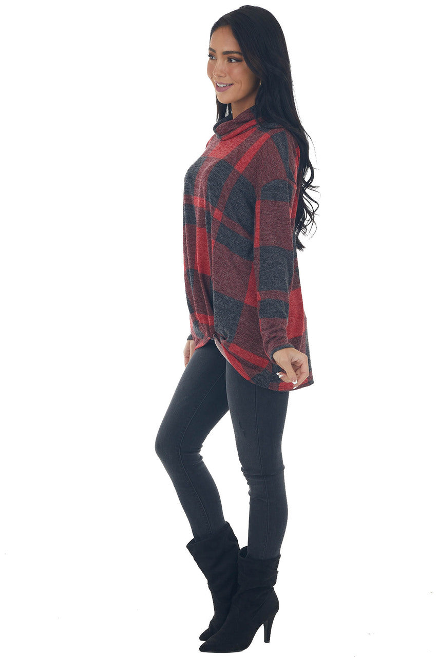 Red Plaid Long Sleeve Turtleneck Top