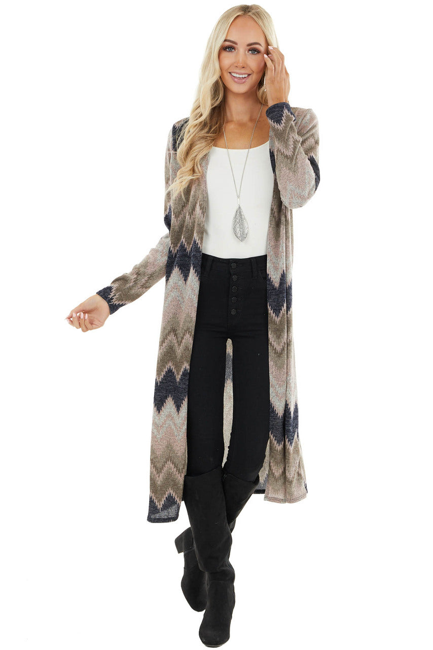 Blush Multicolor Zigzag Print Open Front Duster Cardigan