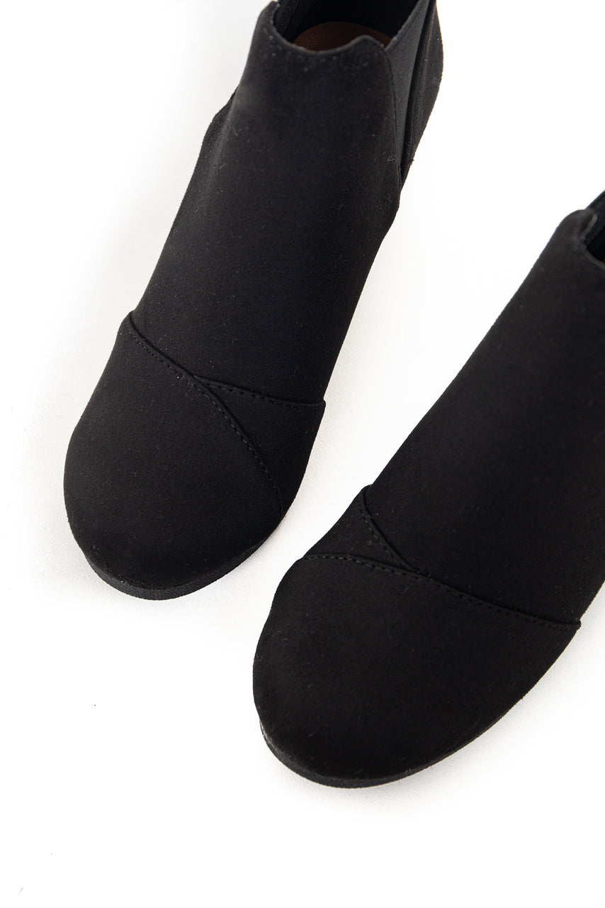 Black Elastic Wedge Heel Booties with Wrapped Detail