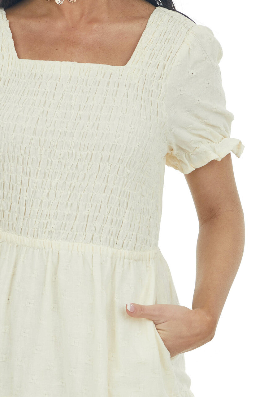 Vanilla Smocked Cut Out Back Short Dress 