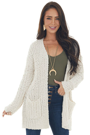 Ivory Long Sleeve Popcorn Knit Cardigan 