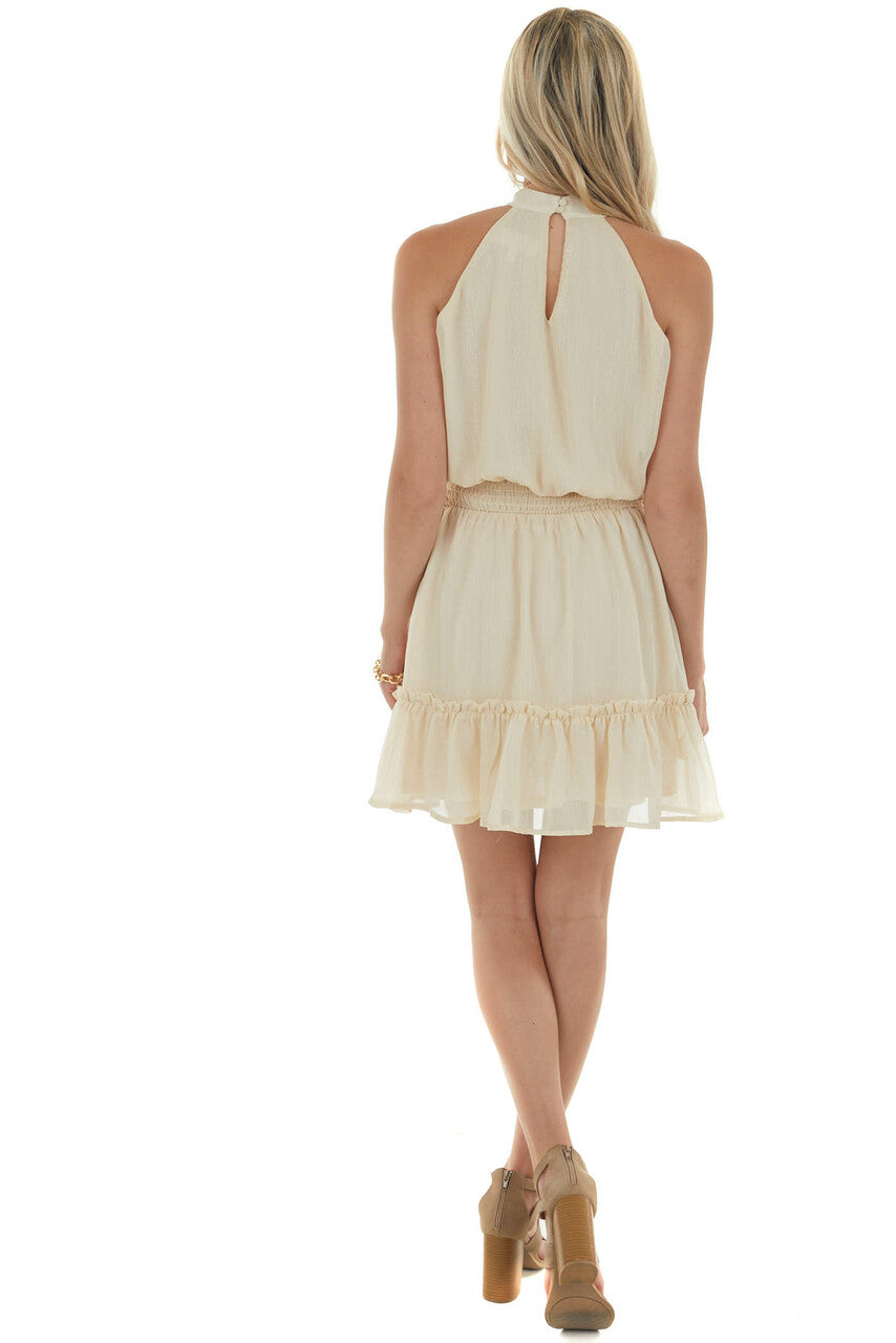 Desert Sand Halter Blouson Silver Thread Dress