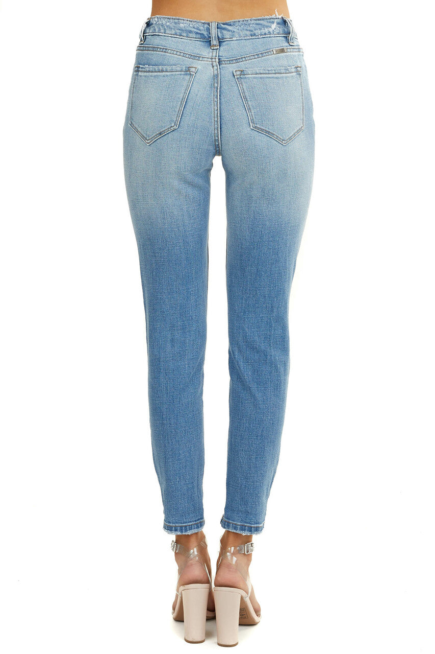 Light Wash Mid Rise Boyfriend Jeans with Leopard Patches 