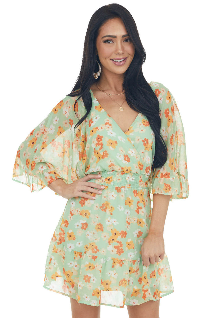 Pistachio and Floral Print Mini Dress