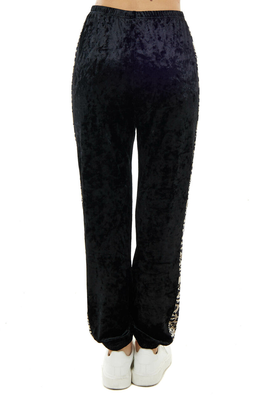 Black Velvet Leopard Side Contrast Sweatpants