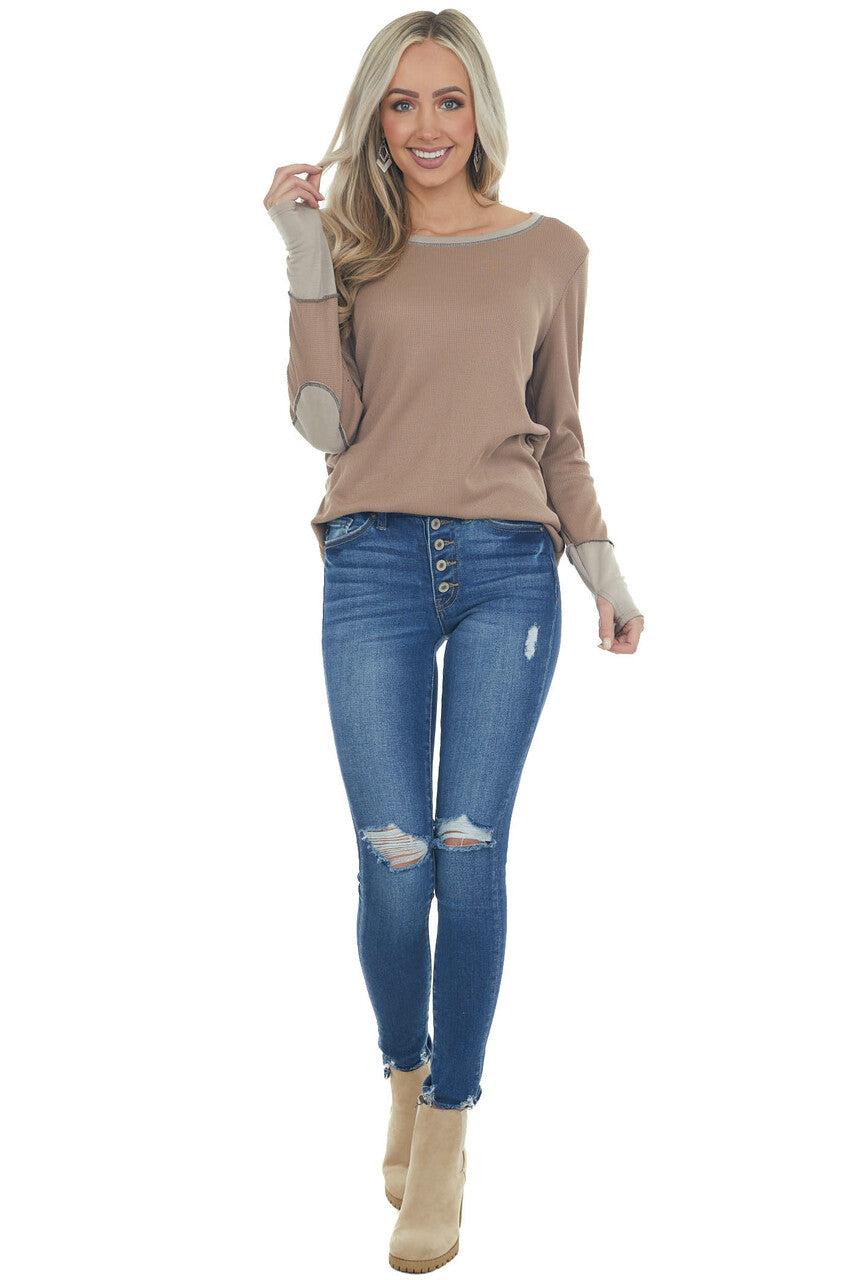 Latte and Oatmeal Contrast Thermal Knit Top