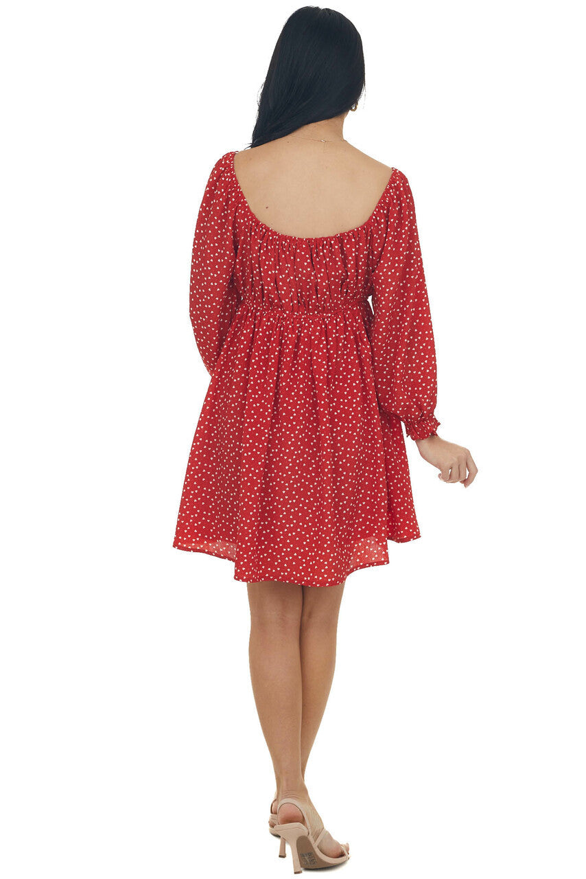 Lipstick Red Heart Print Babydoll Mini Dress