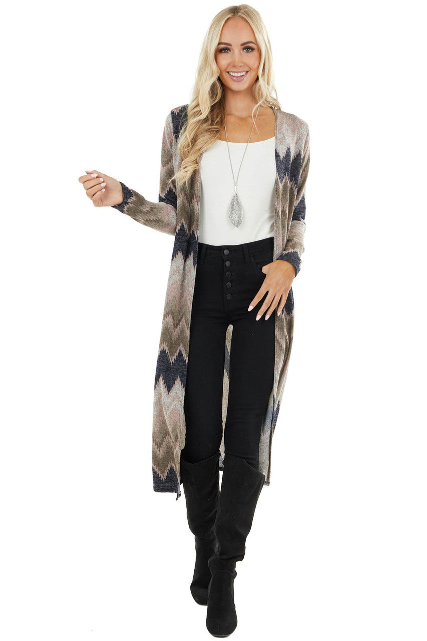 Blush Multicolor Zigzag Print Open Front Duster Cardigan
