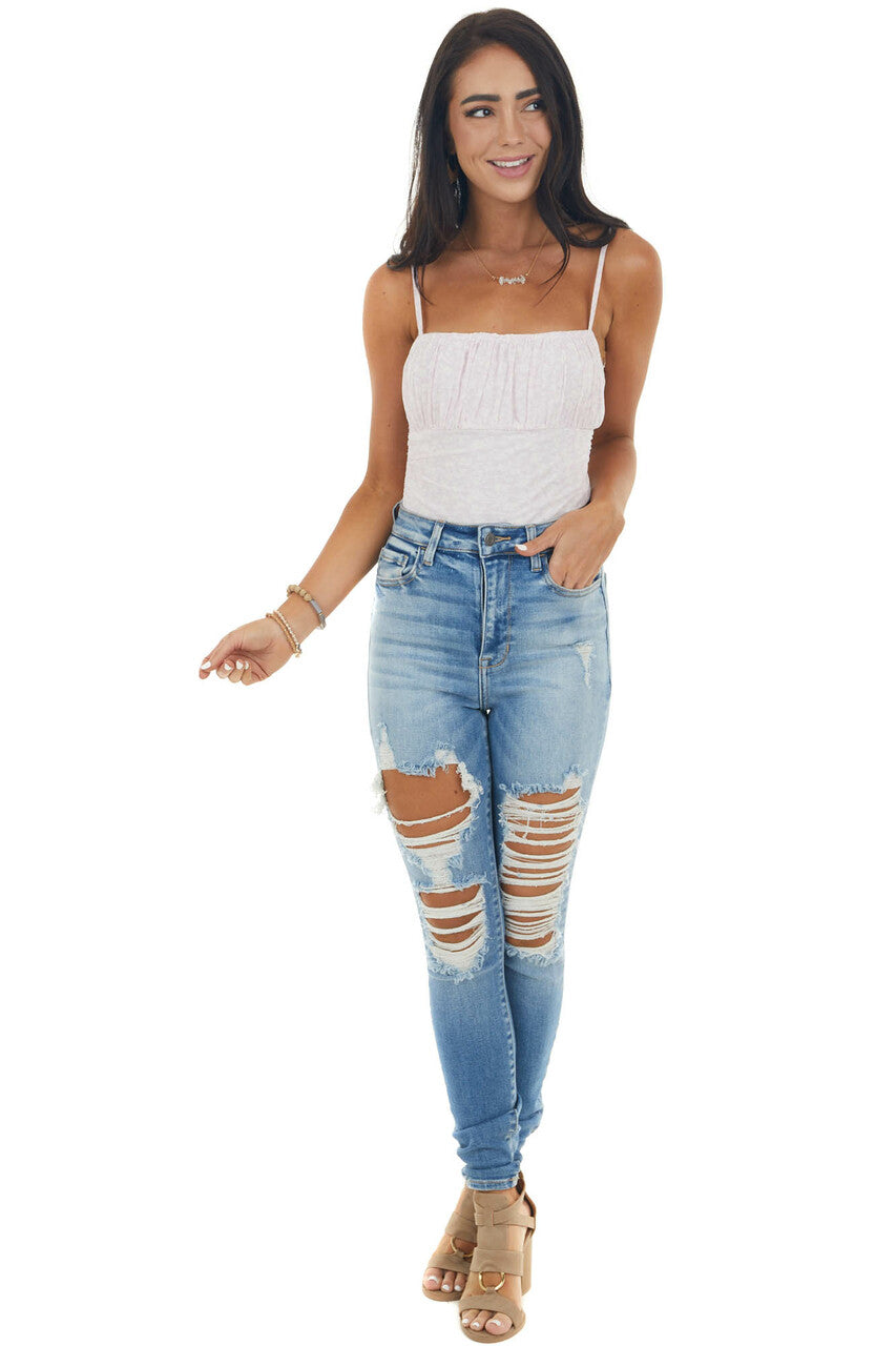 Light Mauve Floral Print Sleeveless Bodysuit