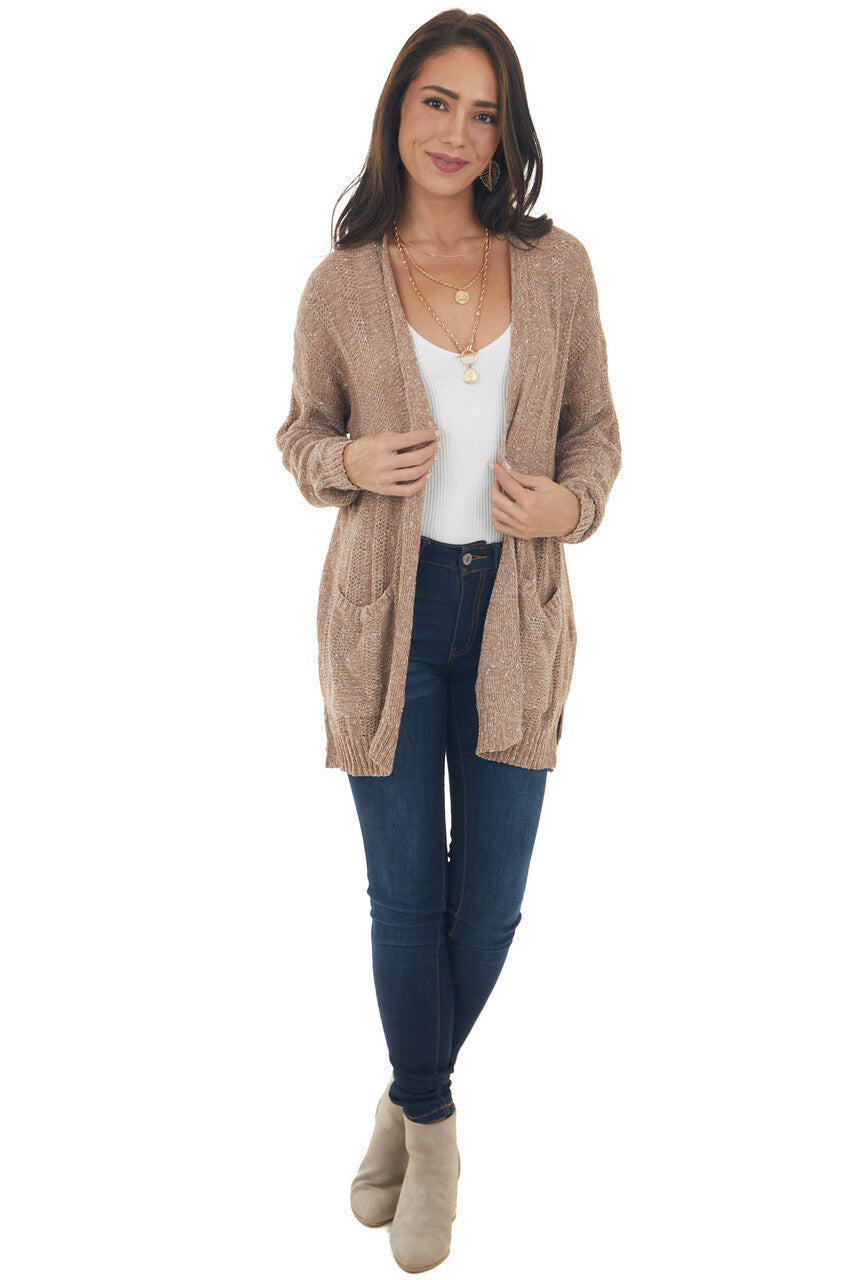 Light Cognac Two Tone Loose Knit Cardigan