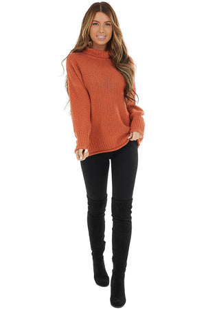 Rust Long Sleeve Lightweight Knit Sweater