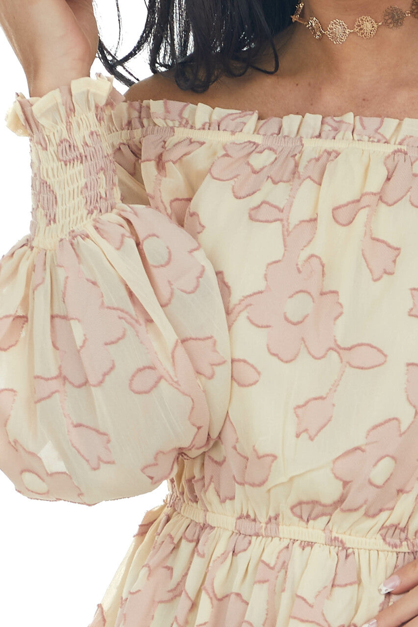 Buttercream Textured Print Off Shoulder Top