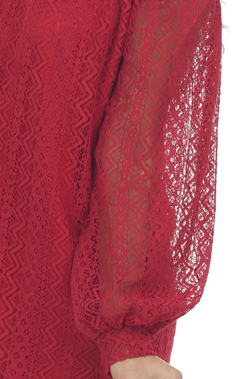 Crimson Off the Shoulder Lace Short Dress