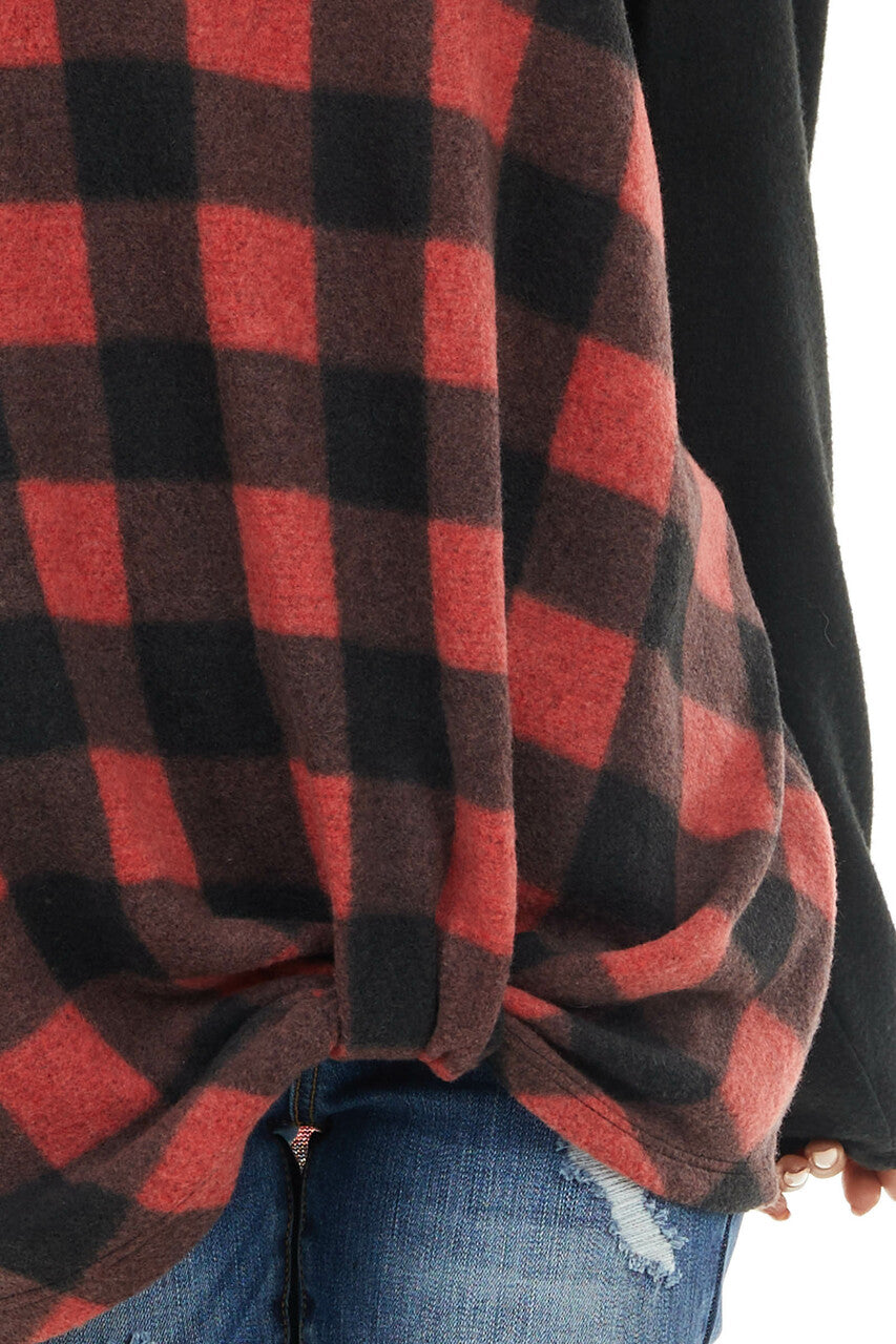 Black and Crimson Buffalo Plaid Top with Twisted Detail