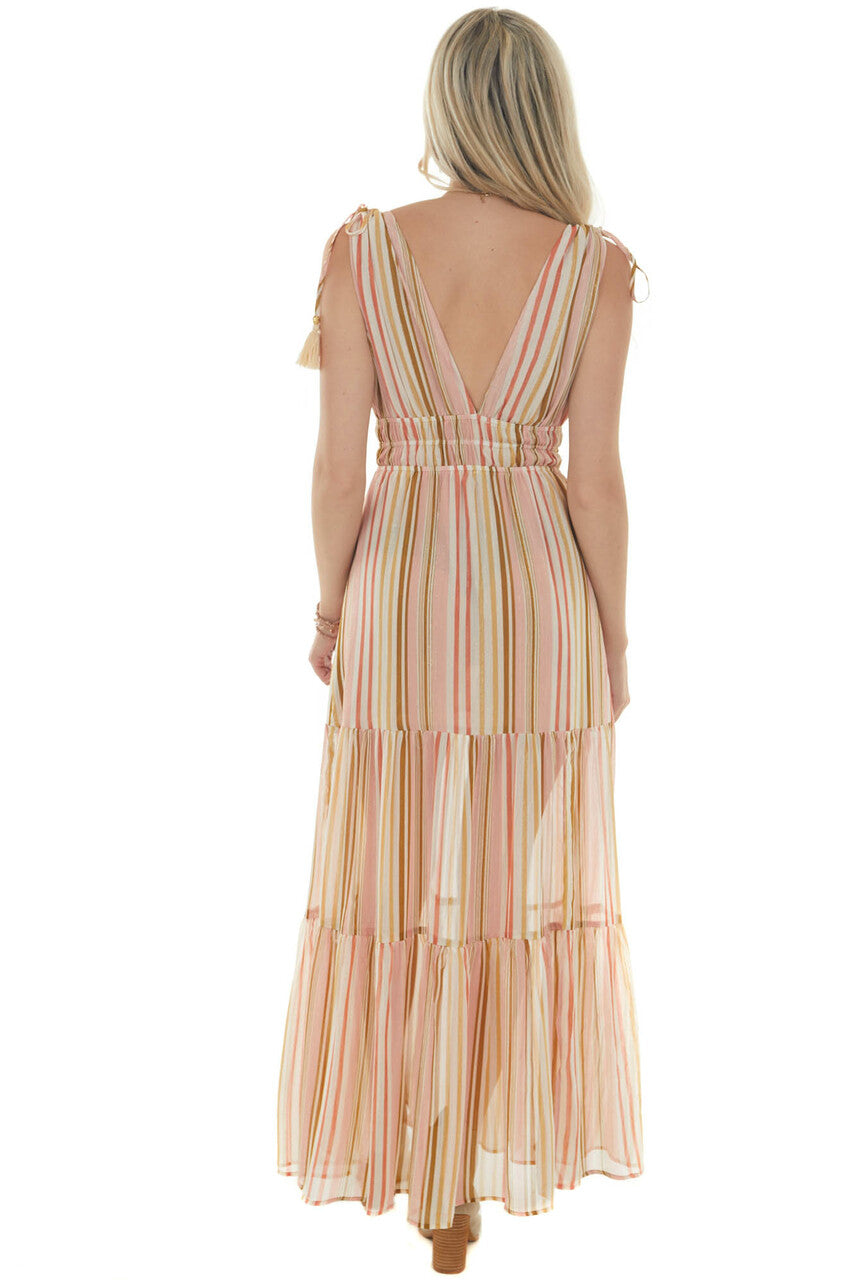 Ivory Multicolor Striped Tiered Maxi Dress