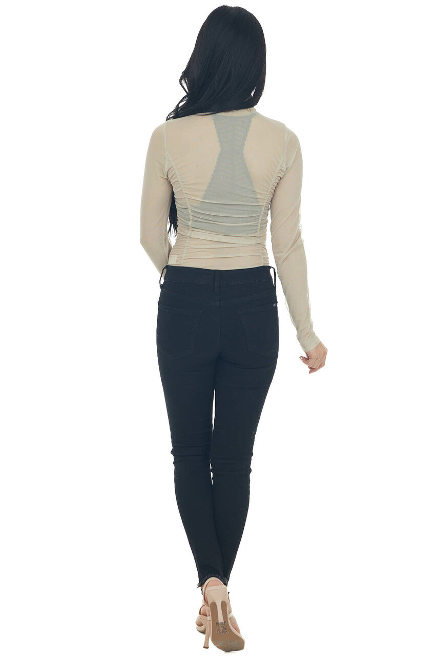 Taupe Long Sleeve Ruched Bodycon Bodysuit