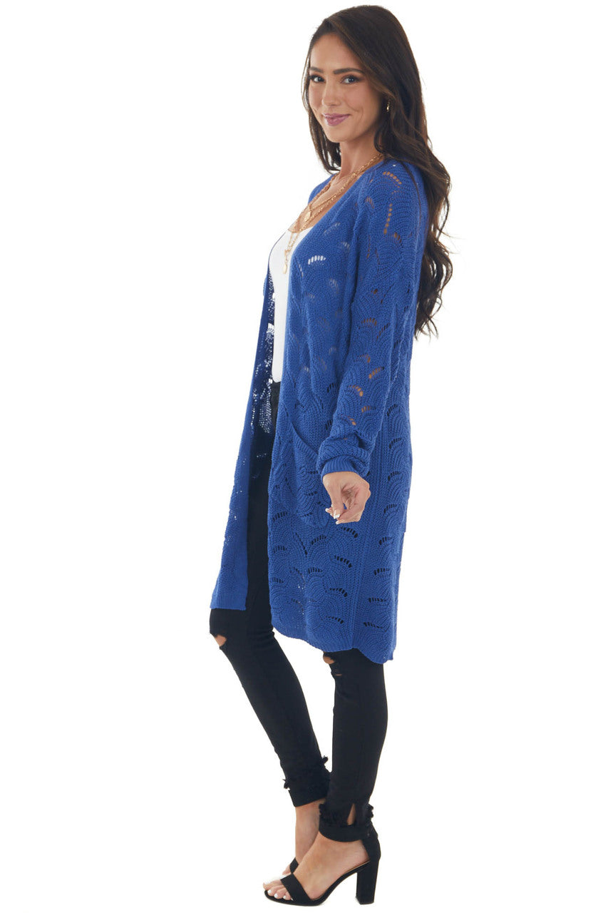 Cobalt Patterned Loose Knit Cardigan