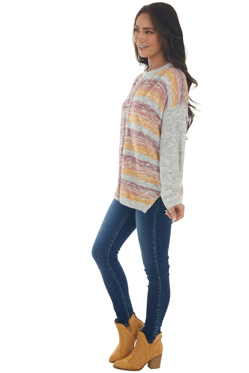 Heather Grey Colorful Top with Exposed Seams