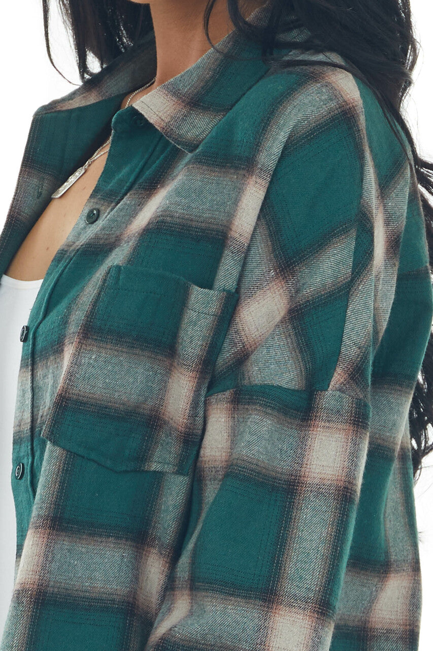 Forest Green Plaid Button Up Long Sleeve Top