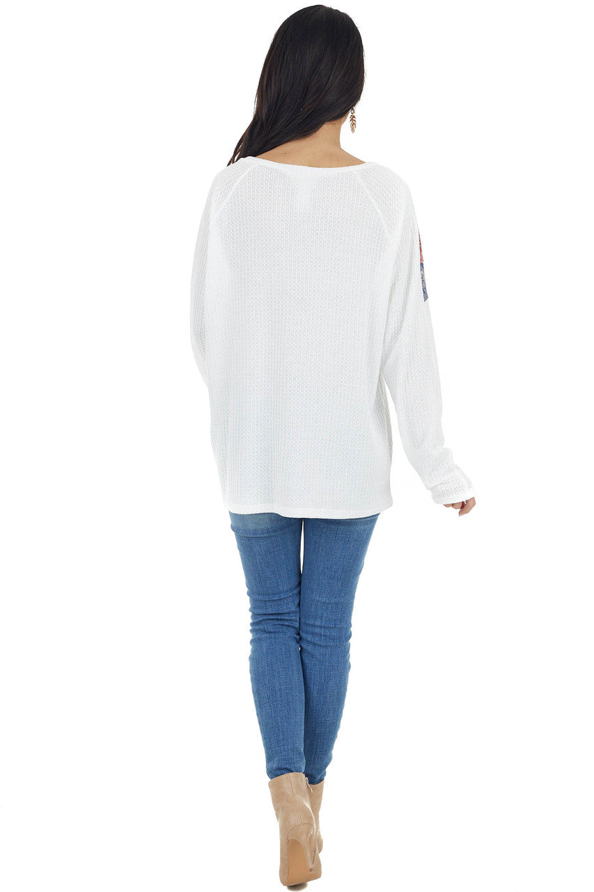 Off White Long Sleeve Top with Paisley Print Colorblock