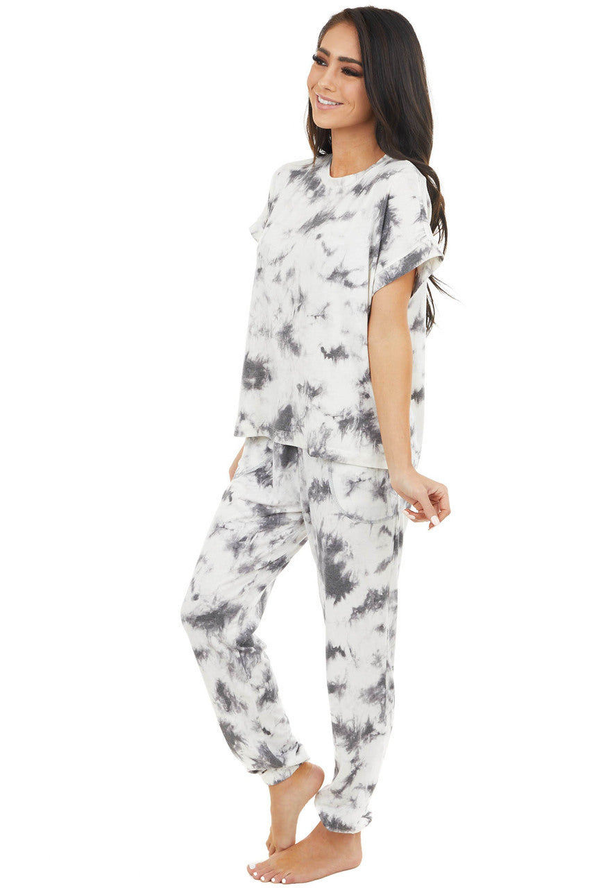 Charcoal and Cream Tie Dye Short Sleeve Super Soft Top