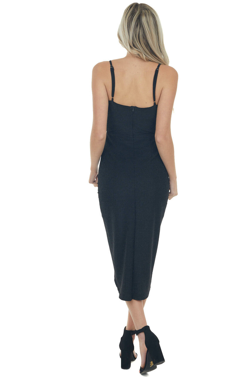 Black Shimmer Sleeveless Midi Dress