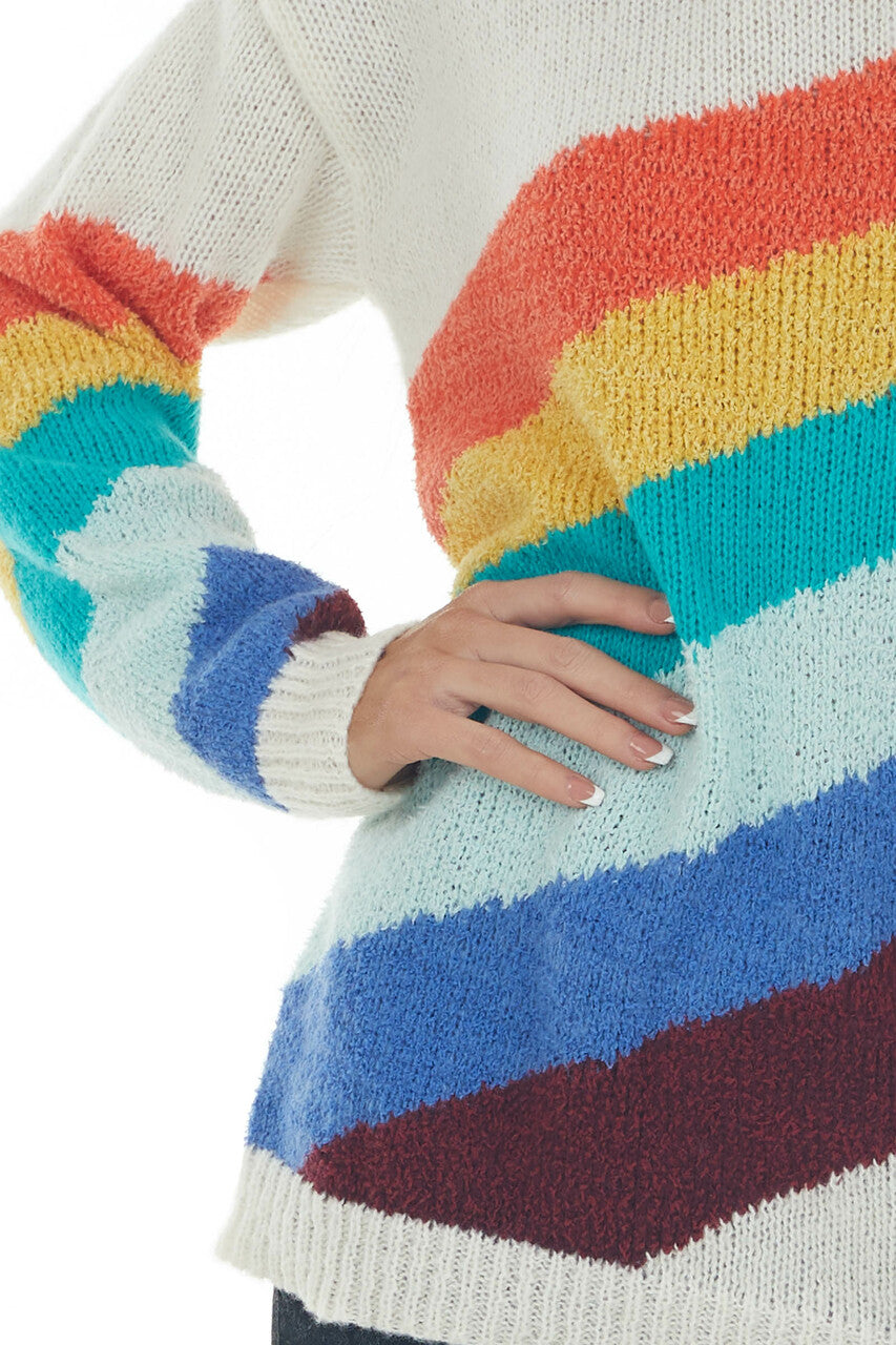 Ivory Multicolor Striped Knit Sweater 
