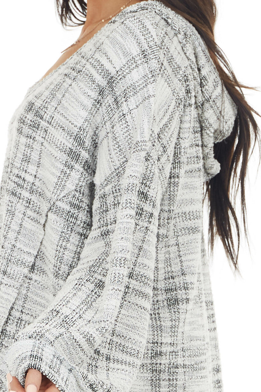 Black and Ivory Long Loose Sleeve Knit Top with Hood