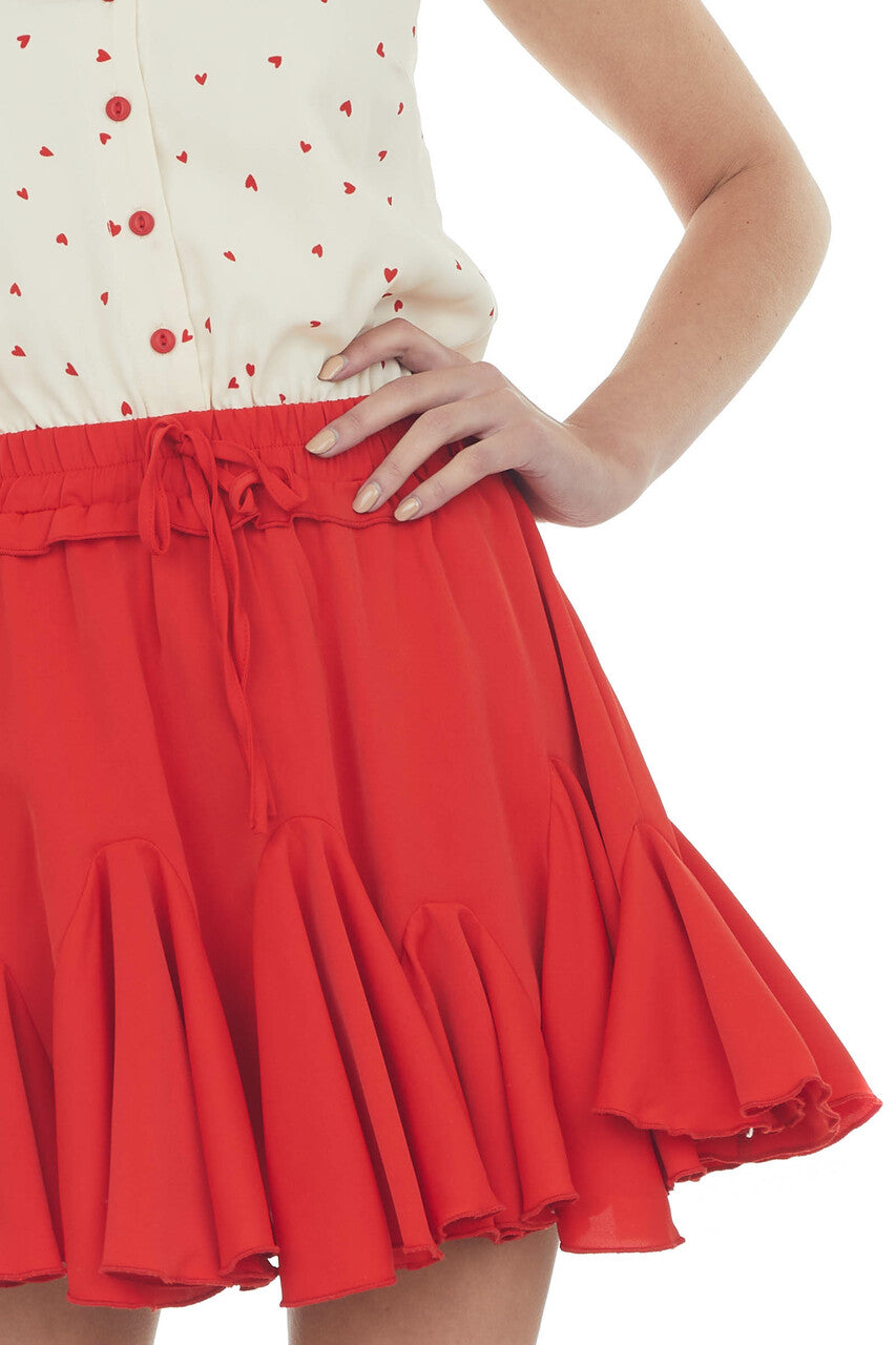 Scarlet Heart Print Sleeveless Ruffle Romper