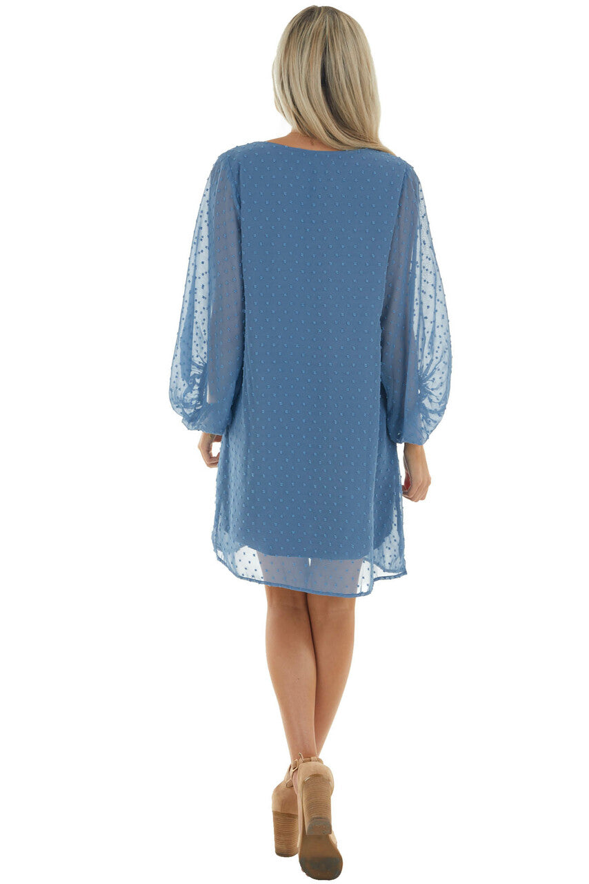Ocean Long Bubble Sleeve Swiss Dot Short Dress