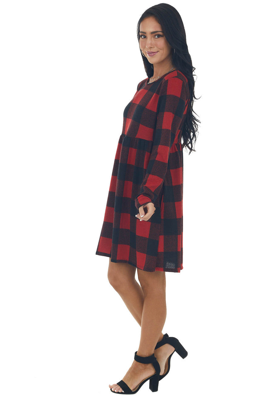 Cranberry Buffalo Plaid BabyDoll Short Dress