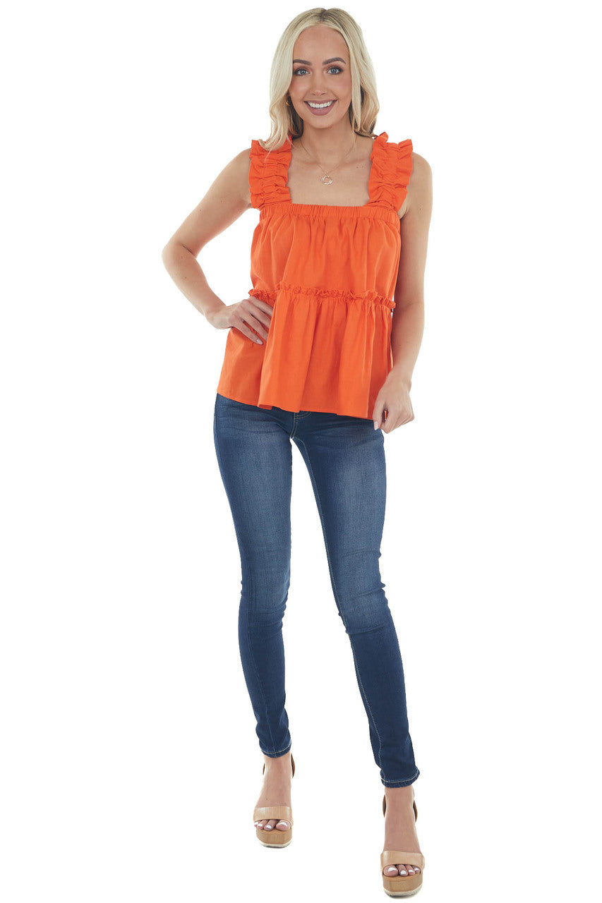 Fire Orange Tank Top with Thick Ruffled Straps