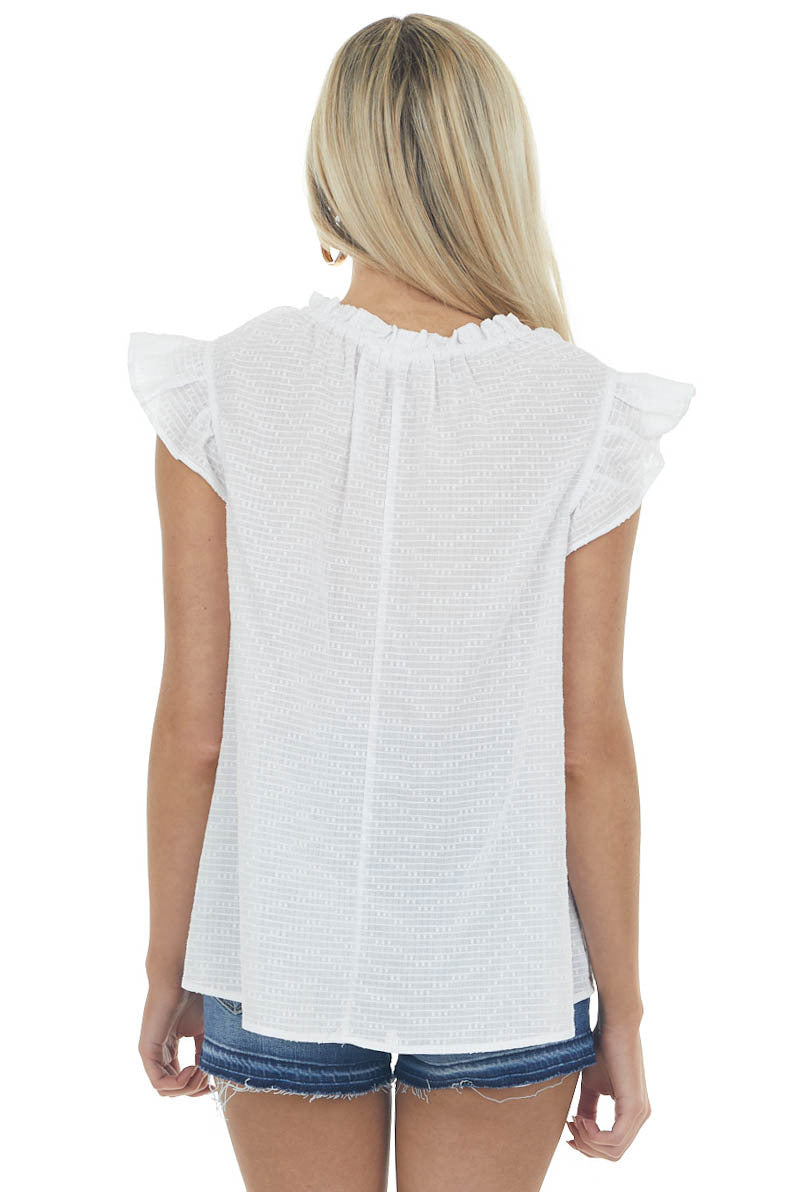Off White Cap Sleeve Blouse with Lace Yoke